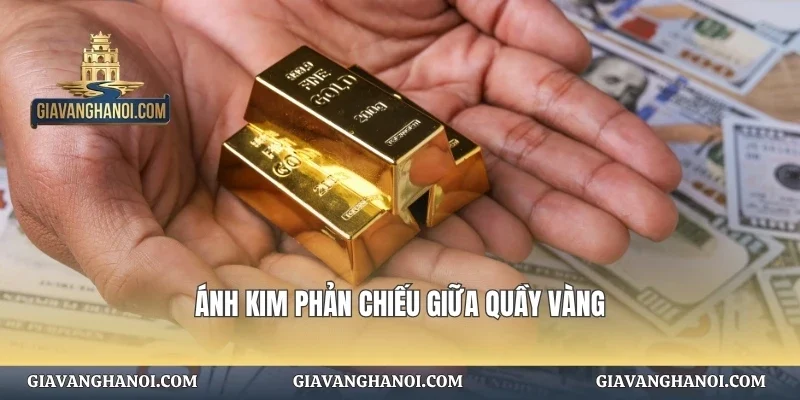 Ánh kim phản chiếu giữa quầy vàng
