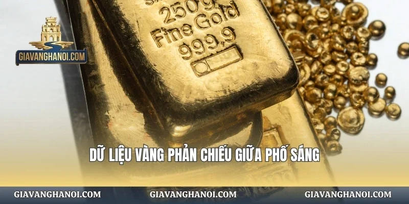 Dữ liệu vàng phản chiếu giữa phố sáng